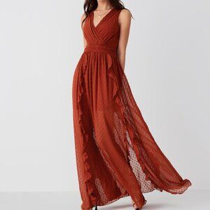 Cider V-neck Ruffle Hem Maxi Dress - Size M